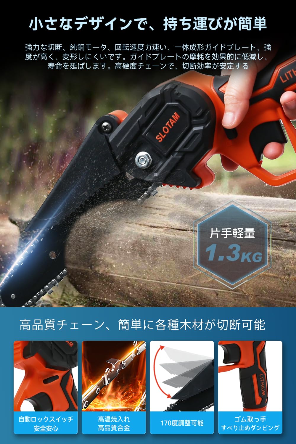 Amazon | チェーンソー 充電式チェーンソー 2つのバッテリー ミニ